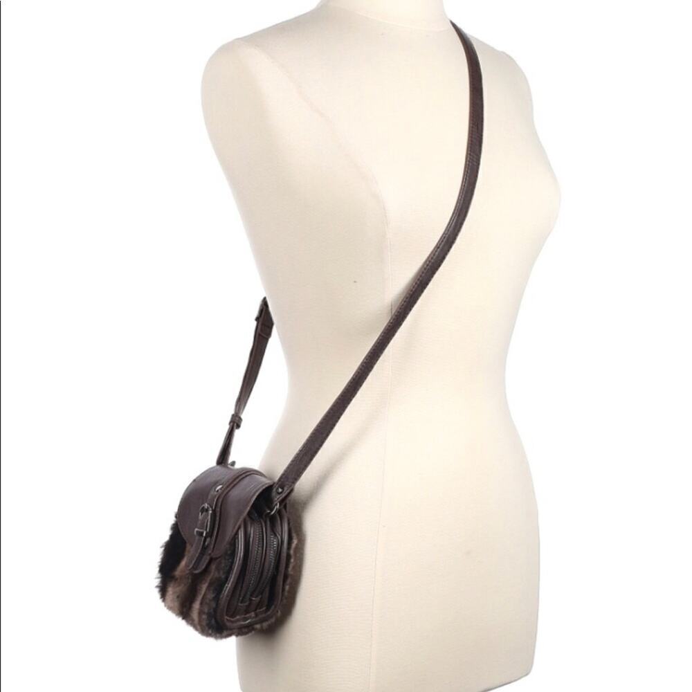 Sondra Roberts Fluffy Fur Bag Mini Leather & Faux Fur Crossbody Bag Brown